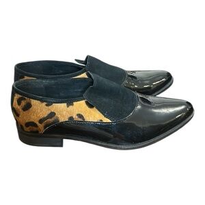 Free People Brady Slip On Patent/Leopard Pony Hair Loafer Shoes EU 39